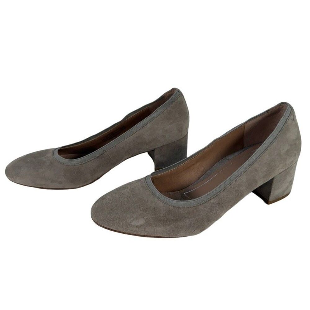 Vionic Natalie Gray Suede Block Heel Pumps Women's Size 12 Round Toe
